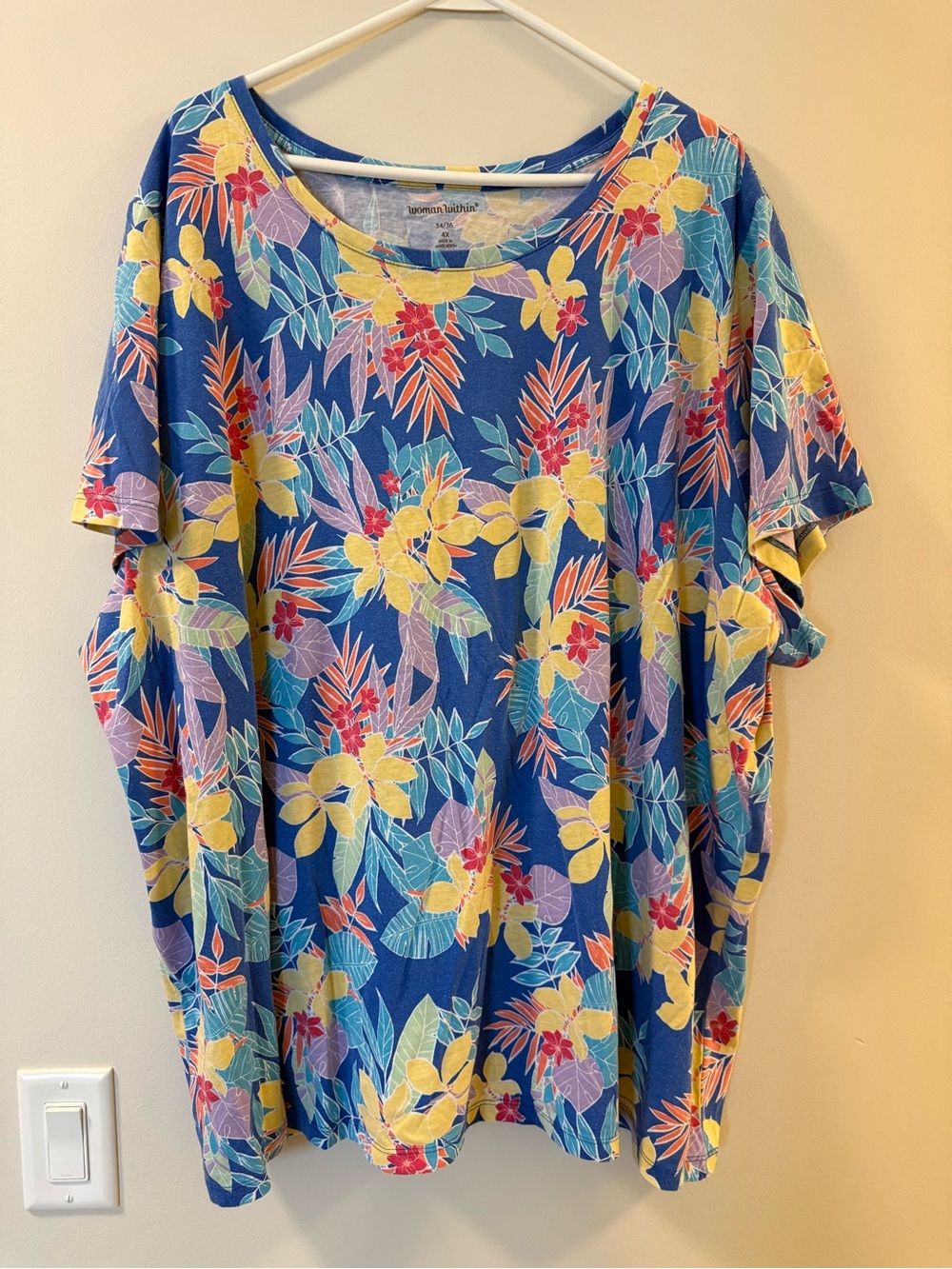 Woman Within Blue Tropical Floral Short-Sleeve Tee
